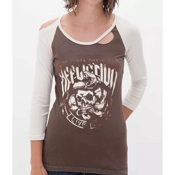 Affliction Tops - AFFLICTION Womens Shirt SMALL American Custom Bushmaster Long Sleeve Logo Raglan